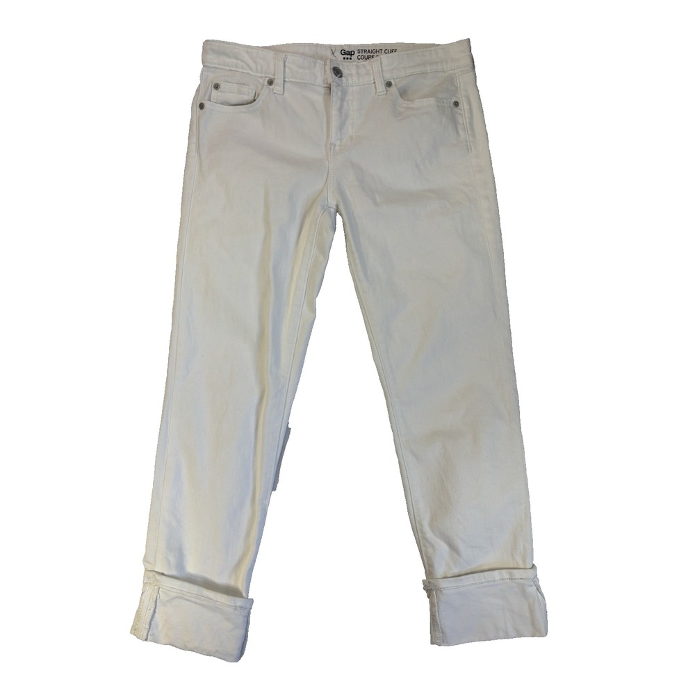 Gap Women's 4 White Straight Cuff Cropped Jeans Spring BOHO Summer Festival
